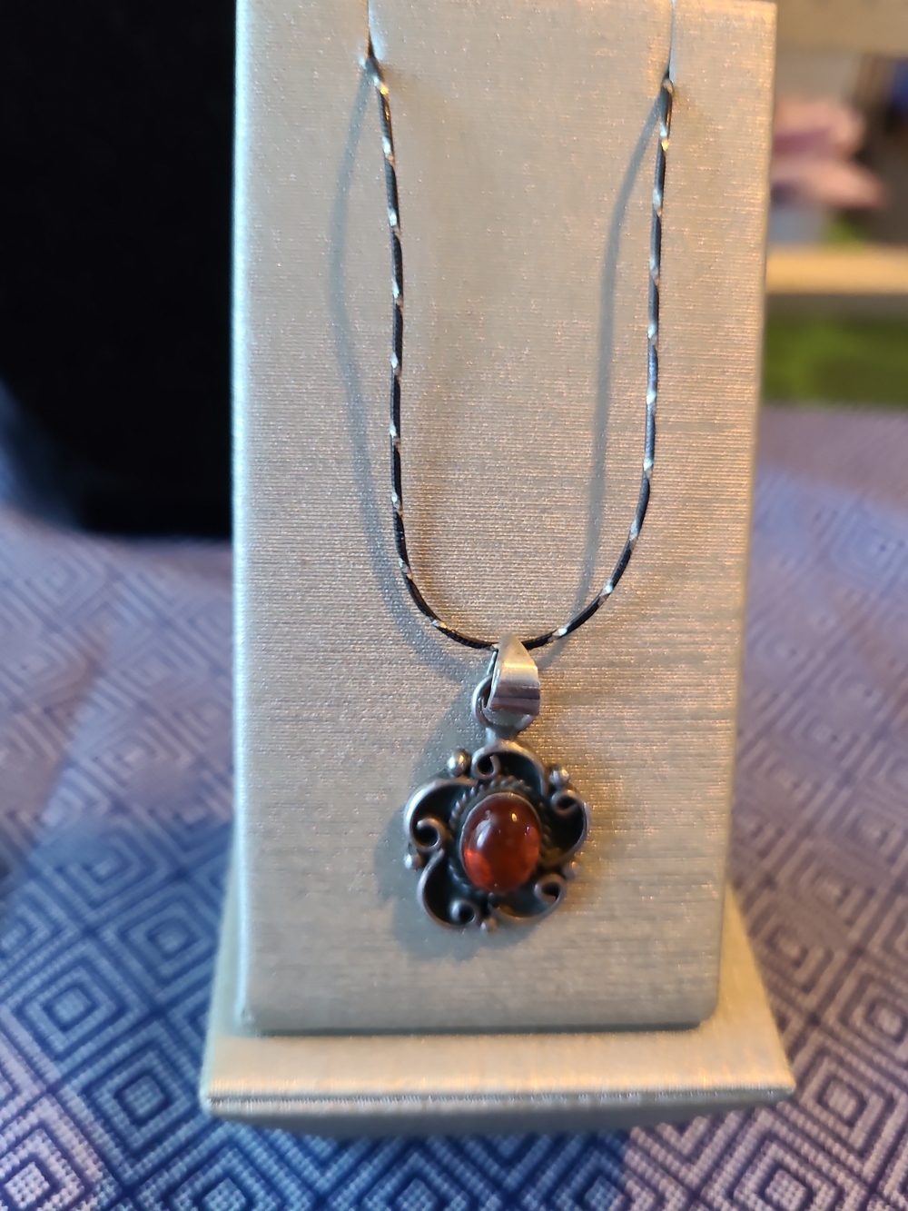 Sterling Silver Pendant Necklace with Amber Accent